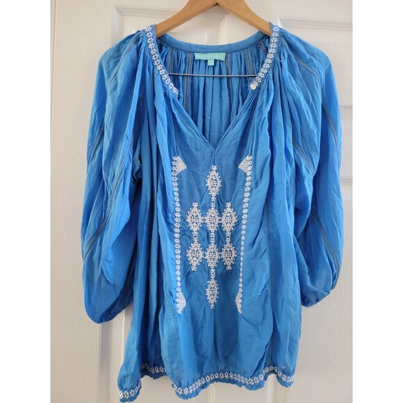 Melissa Obabash Angel Blue Peasant Blouse boho One Size fits all - Picture 2 of 9
